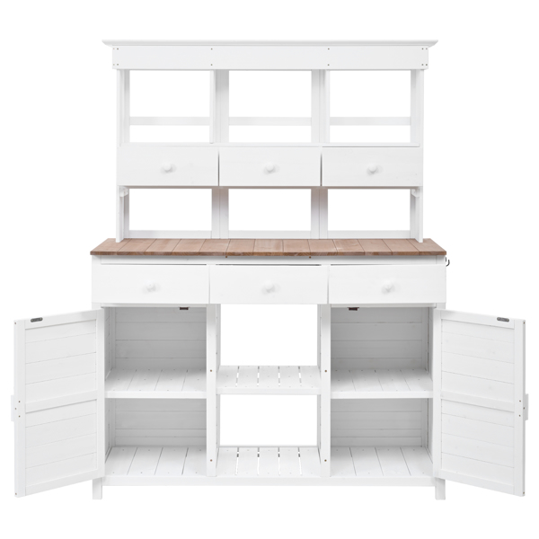 [Assembly Video Provided] 65.7'' H Tall Garden Potting Bench Table with Hutch,Patio Storage Workstation with 3 Shelves,6 Drawers,2 Bottom Cabinets&Side Hooks for Mudroom,Doorway, White