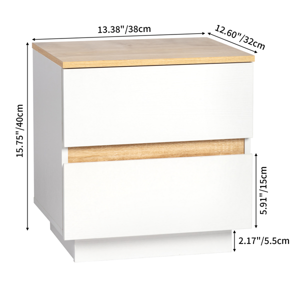 FCH embossed white + embossed oak E1 particle board 12MM handle-free 38*32*40cm 2 drawers bedside table 1pc