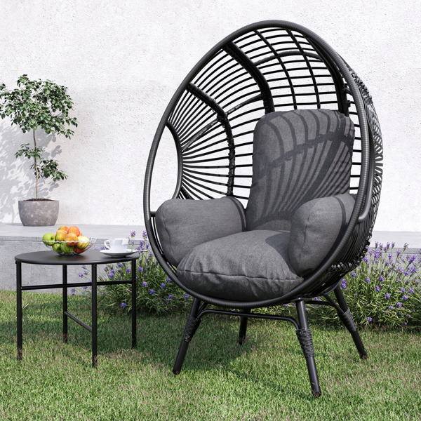 New Style PE Wicker Weaving Patio Egg Chair with Black Color Rattan Grey Cushion