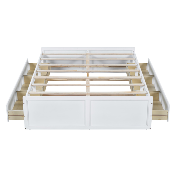 Wood Queen Size Platform Bed Frame with 6 Drawers, White