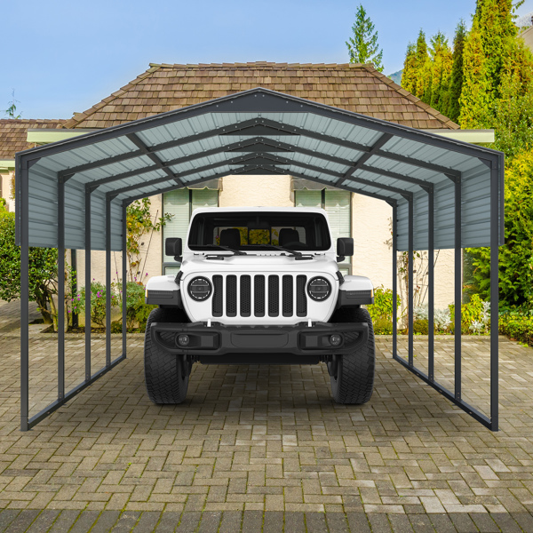 12x20 FT Metal Carport Heavy Duty with Reinforced Frame, Outdoor Garage Multi-Use Shelter Canopy Car Shelter for Pickup, Boat, Car and Tractors