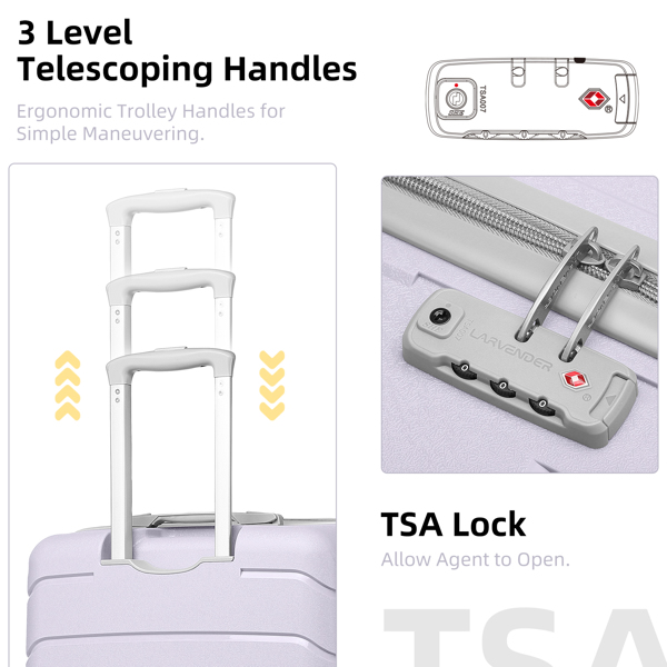 Luggage Sets 5 Piece, Expandable Luggage Hardside PP Suitcase Sets with Spinner Wheels TSA Lock, Lavender