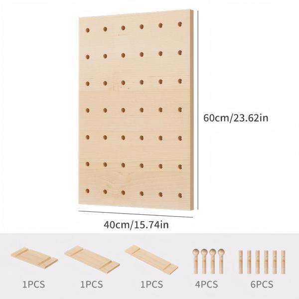 40*60CM solid wood pegboard, not only a storage marvel but also a form of decorative art, it fully showcases the beauty and practicali