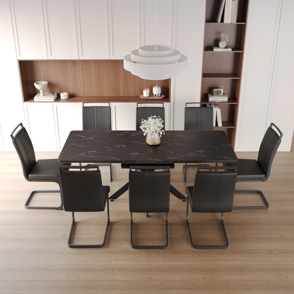 62.4" extendable 78.15" dining Table Set for 6-8 Person for Dining Room, 6 C-shaped Tube Soft padded armless dining chair and Very large Dining Room Table Kitchen Table Chair Set with metal Legs 