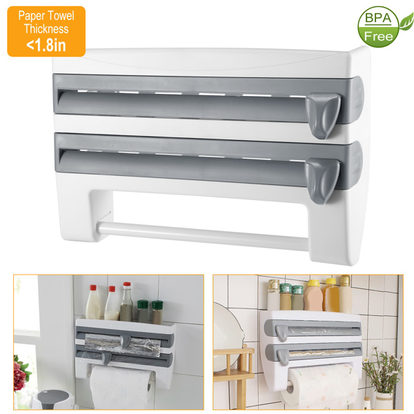 Magnetic Plastic Wrap Dispenser with Cutter - Refillable Aluminum Tin Foil and Plastic Wrap Organizer for Kitchen,