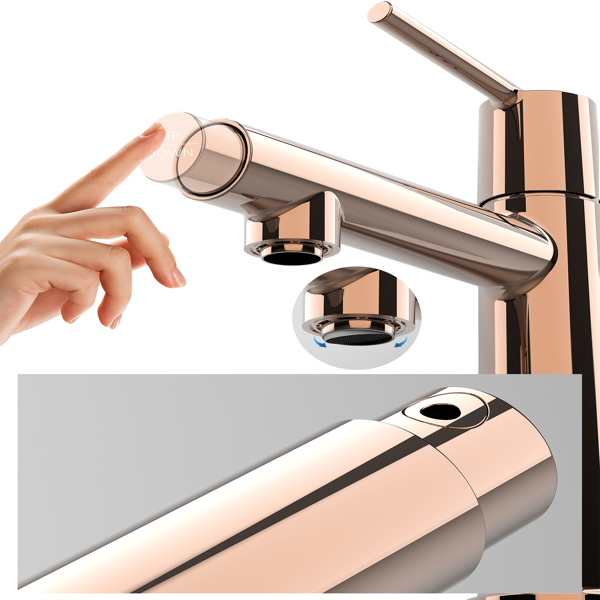 Rose Gold Single Handle Bathroom Faucet for 1 or 3 Holes ,Fountain and Flow Mode Two-in-one function,Deck Mount Laundry Vanity Sink Faucet with Two 9/16" Hoses[Unable to ship on weekends]