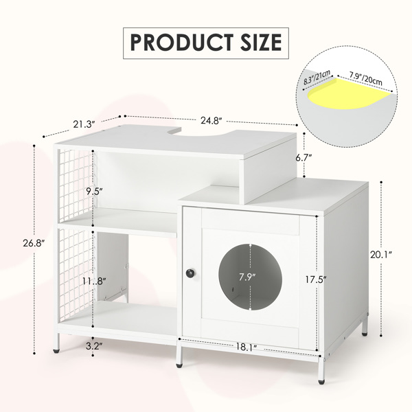 Cat litter box enclosure for bathroom, Hidden Litter Pet Washroom with Divider, Indoor Cat House for Large Cats, White