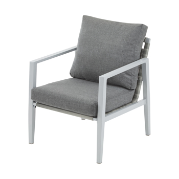 Silver Aluminum Lounge Chair with Sleek Rope Accents and Comfortable Cushions, Perfect for Modern Outdoor and Indoor Spaces