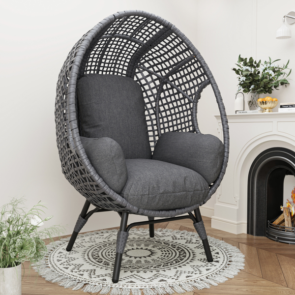 New Grid Style  PE Wicker Weaving Patio Egg Chair with Gray Color Rattan Gray Cushion