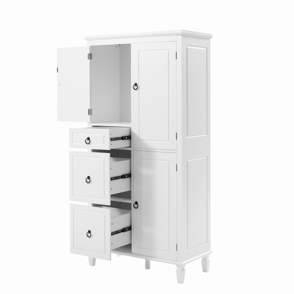 Retro Multi-Functional Storage Cabinet with Adjustable Shelves, 3 Drawers, and 3 Enclosed Compartments – Stylish and Versatile Organizer for Living Room, Kitchen, or Office, White