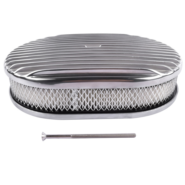 空气滤清器 12" Oval Aluminum Full Finned Air Cleaner Polished Paper Element Fits for SB & BB CHEVY FORD & MOPAR CHRYLER DODGE PLYMOUTH-6
