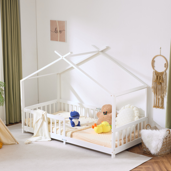 X-Shaped Roof Design White Painted Pine Children's Bed