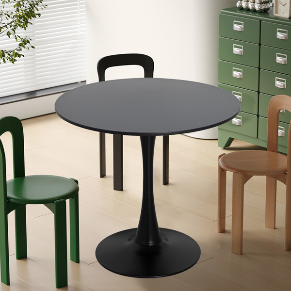 Round Black Dining Table 31.5" with Pedestal Base, Mid Century Kitchen Table Coffee Table for 2 to 4 Person