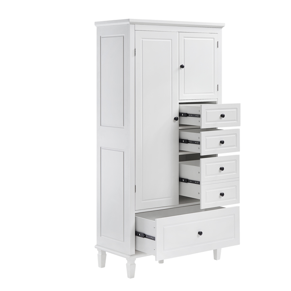 Tall and Wide Storage Cabinet with Doors for Bathroom/Office/Living Room/Indoor, Four Drawers of Different Sizes, Adjustable Shelves, White