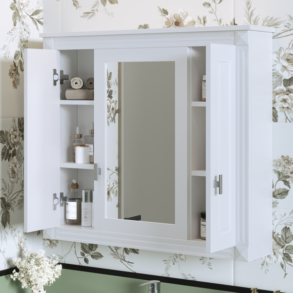 Bathroom Wall Cabinet with Mirror, Wall Mounted Medicine Cabinet with 4 Shelves, Mirrored Door Over Toilet Storage Cabinet, White