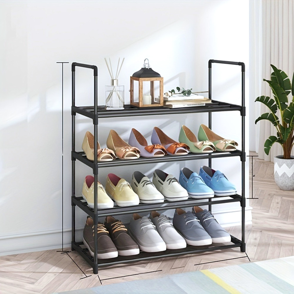 4-Tier Large Capacity Shoe Rack – Sturdy, Stackable Organizer for Closets, Garages, Entryways & Corridors, Black