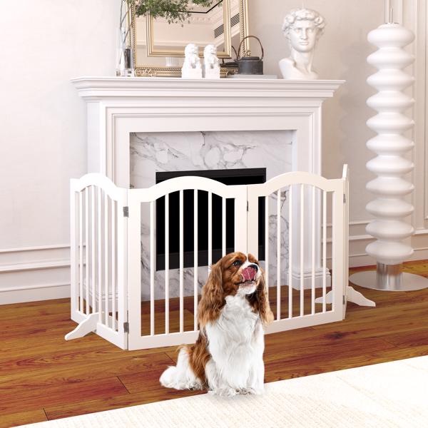 27.6" Height Tall Freestanding Pet Gate, 4 Panels Foldable Dog Gate, Solid Wood Folding Safety Fence Wooden Dog Gate with 2 pcs Support Feet Ideal for Stairs, Doorways, Halls, Kitchens, Heavy Duty Gat