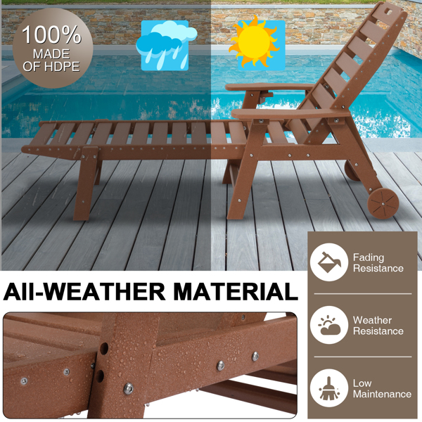 195*75.5*33cm HDPE Backrest Adjustable Lying Bed Teak Color