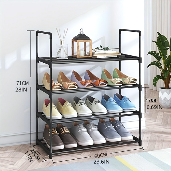 4-Tier Large Capacity Shoe Rack – Sturdy, Stackable Organizer for Closets, Garages, Entryways & Corridors, Black