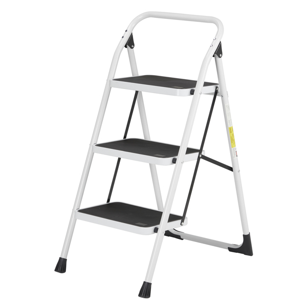 Home Use 3-Step Short Handrail Iron Ladder Black & White