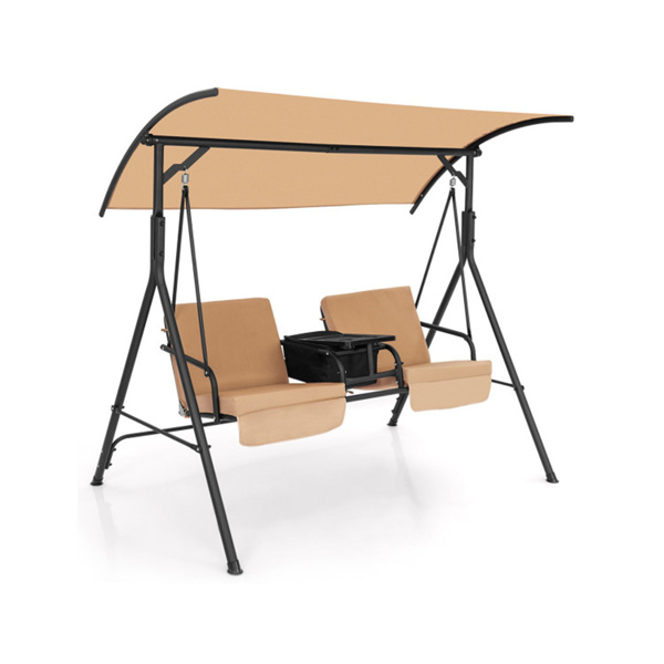 2 Seater Porch Swing Chair with Handy Storage and 360° Rotatable Tray