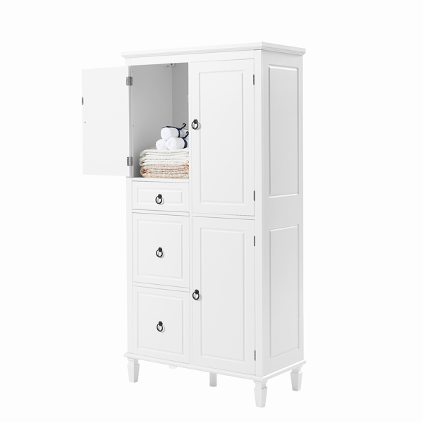 Retro Multi-Functional Storage Cabinet with Adjustable Shelves, 3 Drawers, and 3 Enclosed Compartments – Stylish and Versatile Organizer for Living Room, Kitchen, or Office, White