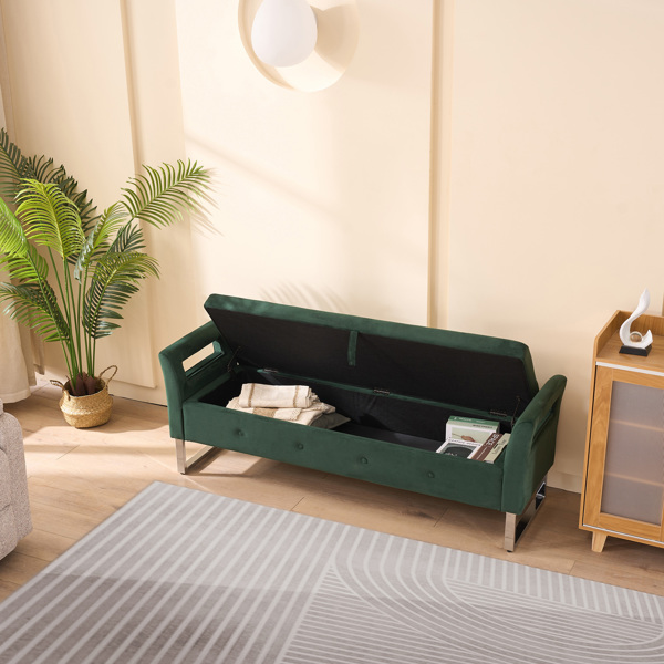 67.91"Wide Velvet Storage Soft Bench with Armrests  for Living Room, Entryway and Bedroom. GREEN