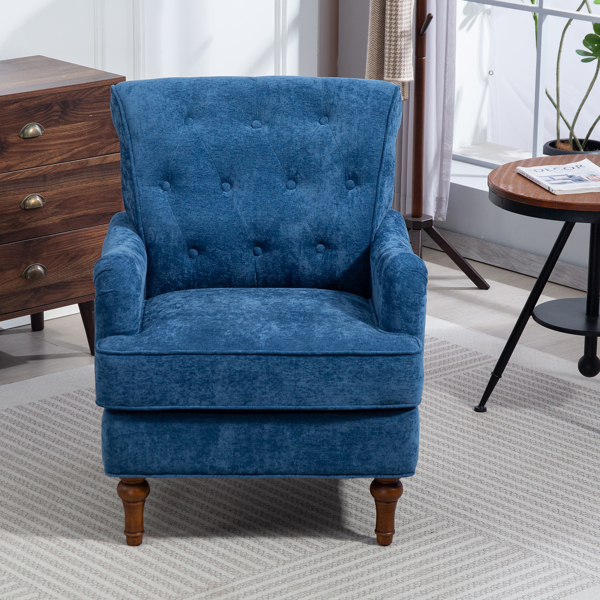 Accent Chair With Comfy Chenille Club Fabric,Comfy Upholstered Living Room Arm Chair,Springs Cushions & Retro Wooden Legs,Fabric Sofa Chair Reading Chair for Bedroom Office,Holds 300lbs(Blue)