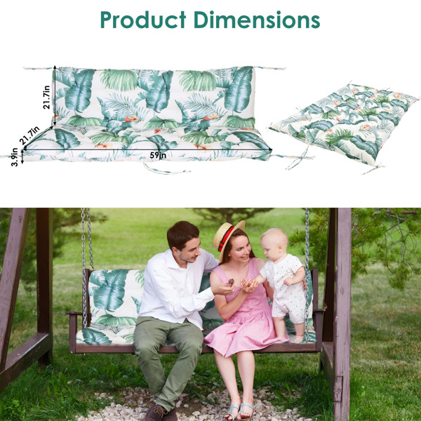 Swing Replacement Seat Cushions, Cushions for Outdoor Furnitur with Backrest, Garden Recliner Waterproof Porch Swing Cushions with Backrest 8 Tie Straps 59x43.3x3.9in for Patio Furniture--GreenLeaf