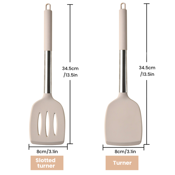 Silicone Solid Turner, Pack of 2 Silicone Spatula Set Turner Spatulas Silicone Heat Resistant Solid Kitchen Utensils Silicone Spatulas for Cooking Fish, Eggs, Pancakes(Khaki)