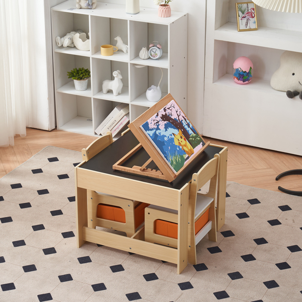 Children's Wooden Table And Chair Set With Two Storage Bags (One Table And Two Chairs)