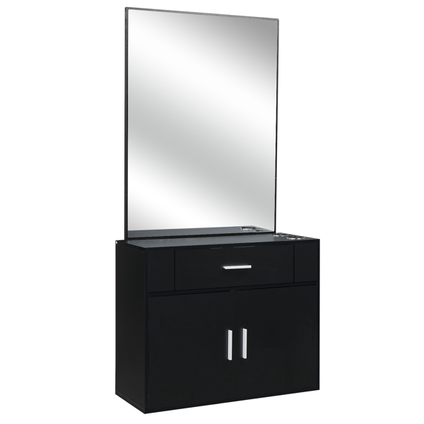 【same code：75512472】15% E0 chipboard linen top 1 drawer 1 door with mirror Salon cabinet black