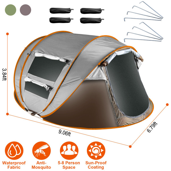 5-8 Person Pop Up Tent Automatic Setup Camping Tent Waterproof Instant Setup Tent with 4 Mosquito Net Windows Carrying Bag for Hiking Climbing Adventure Fishing