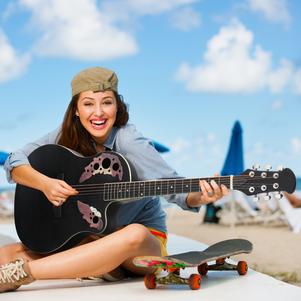 41寸 缺角云杉单板哑光圆背民谣吉他 包 扳手 黑色-4