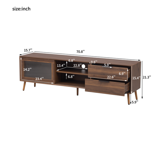 Modern TV Stand for 75"+ TV, TV Console with 2 Glass Doors, Entertainment Center with 2 Drawers & Storage Cabinet, 70" Media Console Table for Living Room, Bedroom