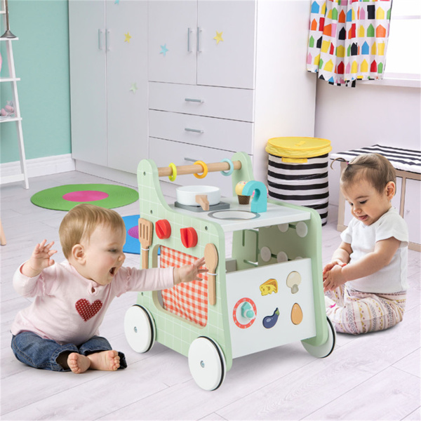 6-in-1 Wooden Baby Stroller with Play Kitchen