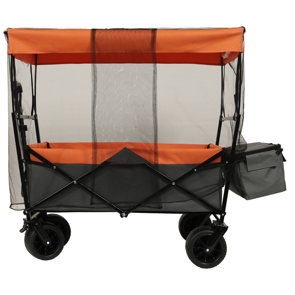 480Lbs Collapsible Wagon with Canopy,Wagon Stroller with 7" All-Terrain Wheels, Lightweight Foldable Wagon, Large Capacity for Camping, Shopping, Sports, and Garden Use,orange with mosquito net