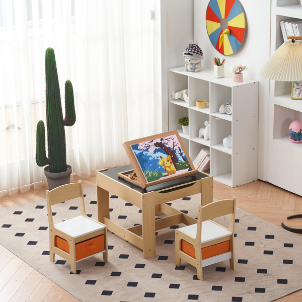 Children's Wooden Table And Chair Set With Two Storage Bags (One Table And Two Chairs)