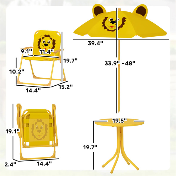  Kids Outdoor Activity Table with Foldable Chairs Yellow  