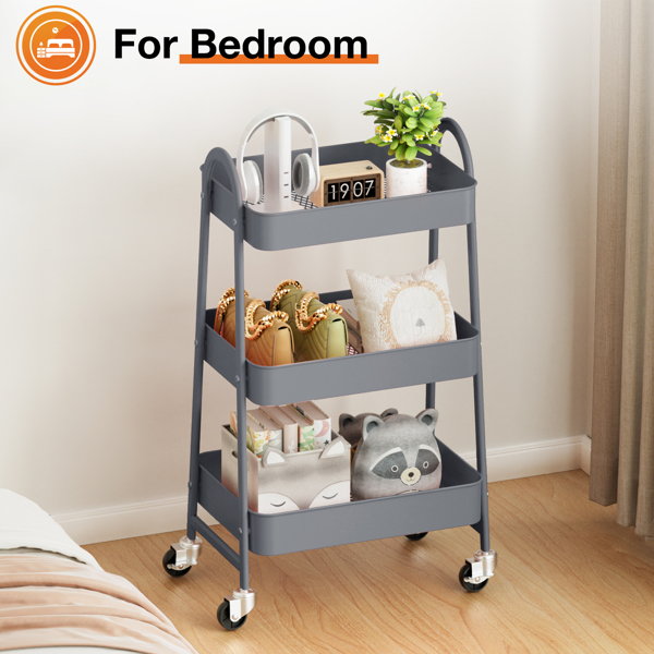 3 Tier Small Rolling Cart, Metal Utility Storage Organizer Kitchen Trolley Bathroom Laundry Room Bar Office Shelves