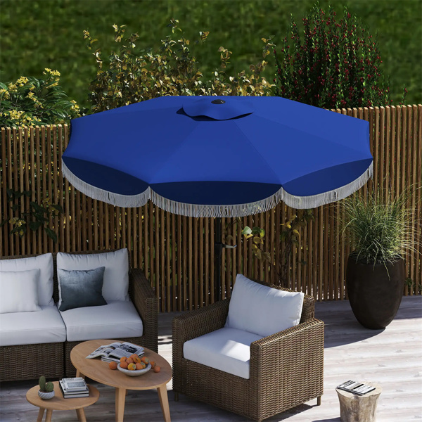 8.8FT Elegance Patio Umbrella, UPF 30+ Outdoor Market Umbrella with 8 Ribs, Push Button Tilt,Navy Blue