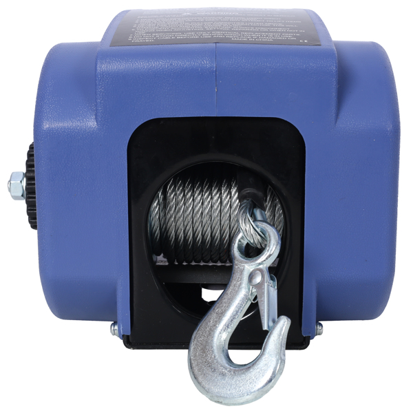 12v Trailer Winch,Reversible Electric Winch, for Boats up to 6000 lbs.Galvanized Wire Rope,with extra pulley hook,power in and power out,with manual function.blue plastic casing