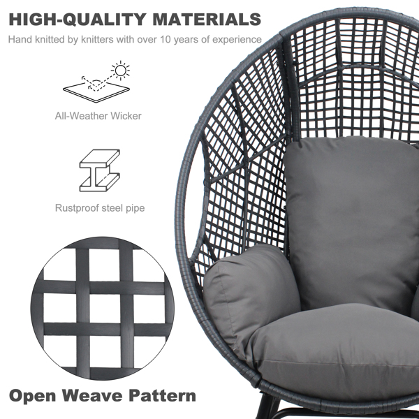 New Grid Style  PE Wicker Weaving Patio Egg Chair with Gray Color Rattan Gray Cushion