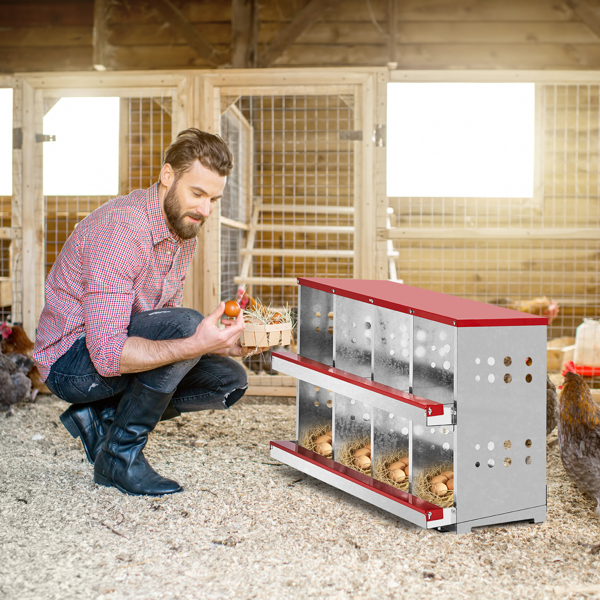 8 Compartment Roll Out Chicken Nesting Box with Basket, Egg Nest Box Chicken Laying Box Hens Chicken Coop Box,