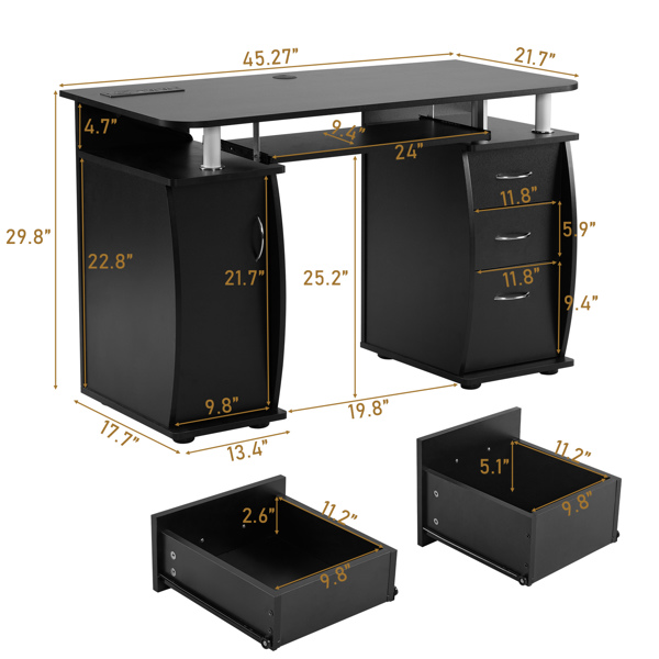 FCH  115* 55*74cm  Black PB Wood 15mm Portable 1pc Door with 3pcs Drawers Computer Desk