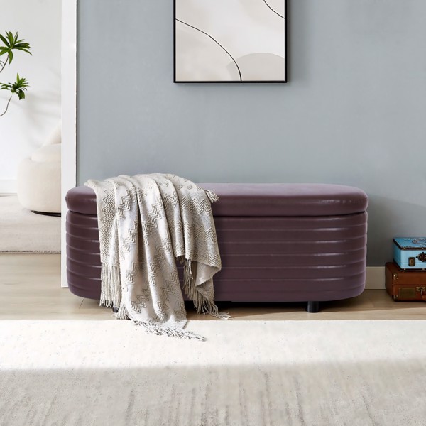 Brown Pu Leather, Modern Upholstered Storage Bench, End Of Bed Stool, For Living Room, Entryway, Bedroom