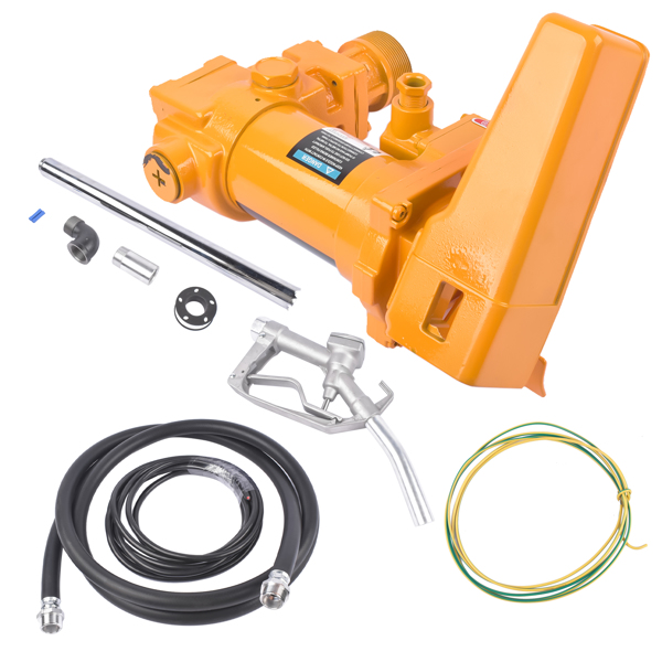 抽油泵 12V 15 GPM Yellow Fuel Transfer Pump + Discharge Hose + Manual Nozzle Kit-4
