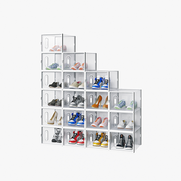 18-Piece Medium White Plastic Mesh Shoe Box Set - 35.00*25.00*19.00cm, Modular Design for Home Storage