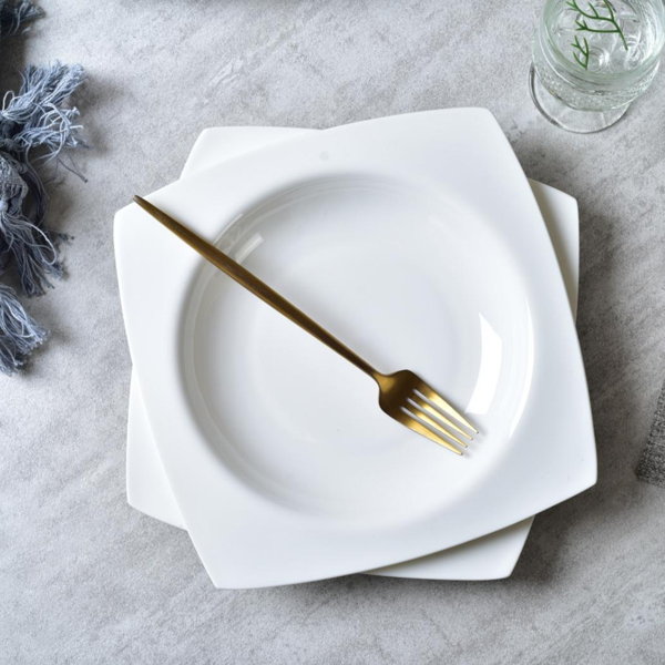 Salad Kitchen Plate set for 6,Square Plate Sets for Elegant Dining,Microwave Safe White Plates Ceramic Tableware Set,Ideal for Home or Restaurant