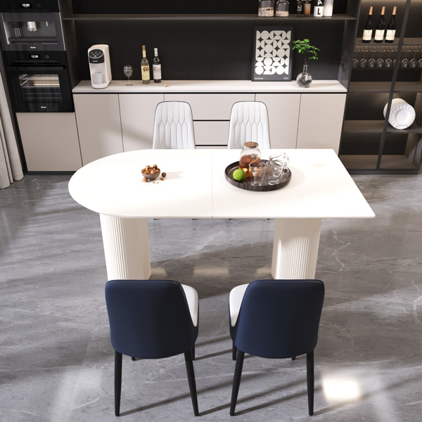 63英寸中世纪现代奶油风格MDF餐桌和PU餐椅套装4套。组装桌面和黑色金属腿餐椅套装，适用于家庭和厨房-1